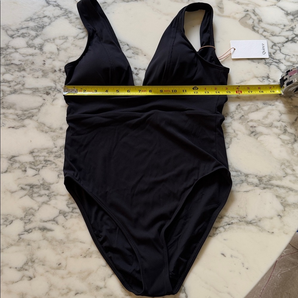 NWT Quince Black Women’s Italian Plunge Ribbed One-Piece Swimsuit Sz M and L - Picture 6 of 6
